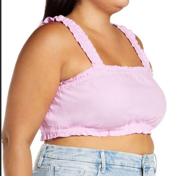 BP Purple Tulip Sleeveless Gathered Crop Tank Top Square Neck Women's NWT - Picture 2 of 6